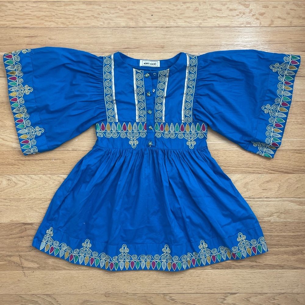 VINTAGE 90s MINNIE MINORS Stunning Artisan Made Hand Embroidered Sapphire Dress